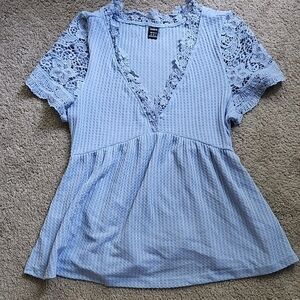 Women's Blue Lace Details Top